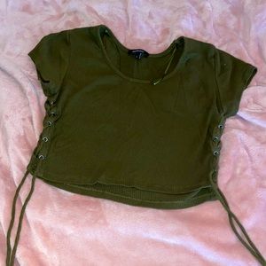 Dark Olive Green Crop Top With Lace-Up Sides